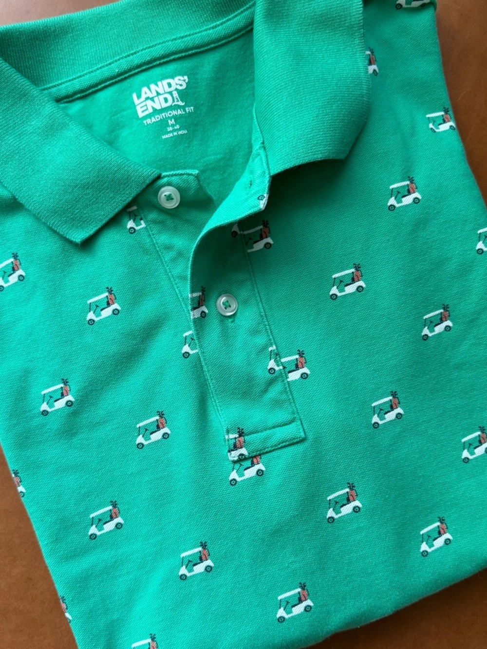 Lands' End Men’s Novelty Golf Cart Print Polo
